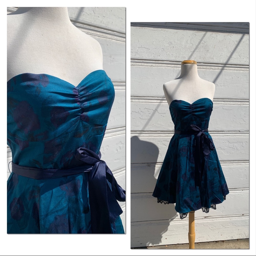 Retro teal/blue H&M strapless dress size 6